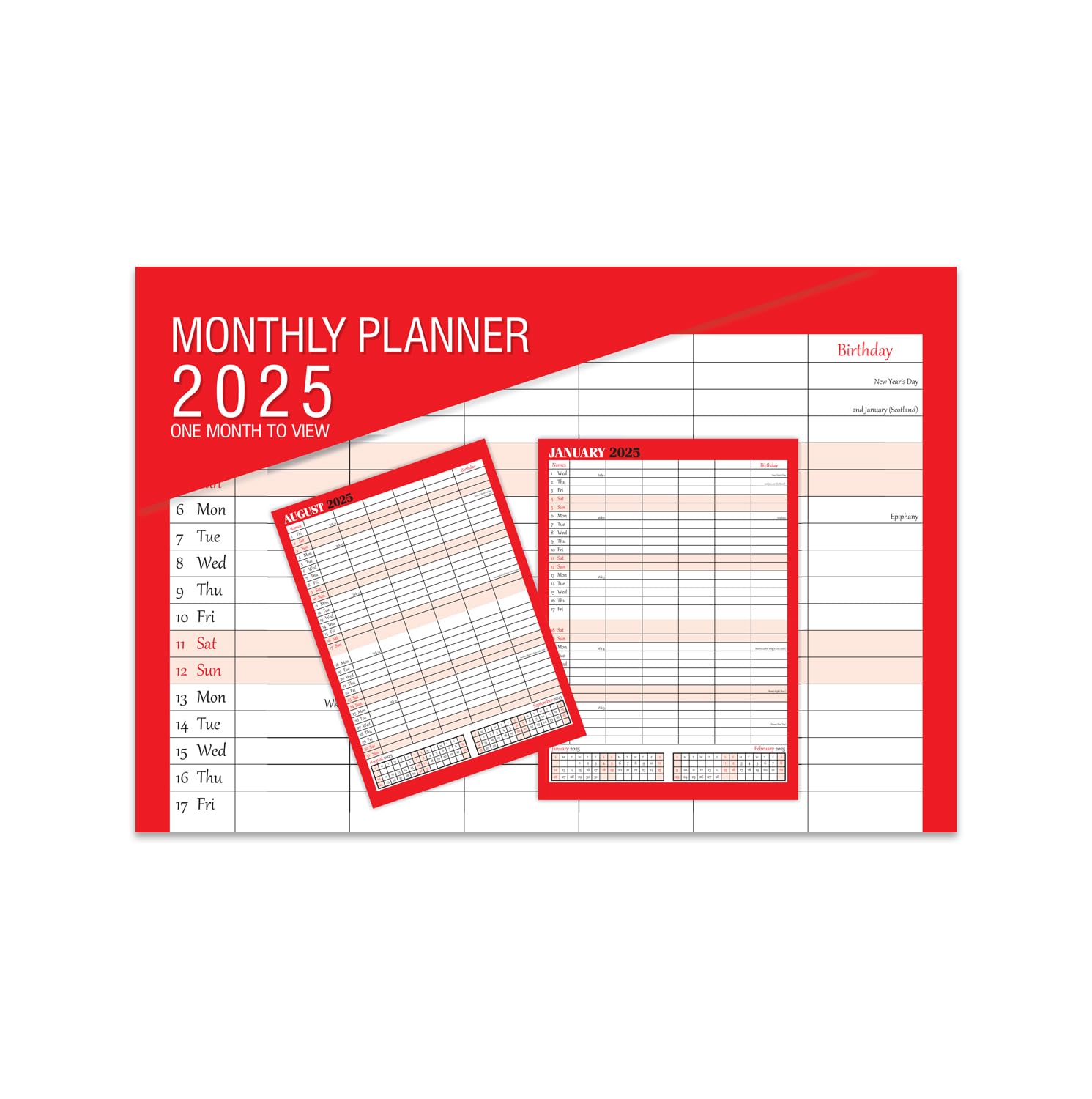2025 One Month to View Monthly Planner Calendar Wall Hanging Organiser, Boldtype Series by Arpan