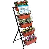 BIRDROCK HOME 5-Tier Vertical Garden Planter Bed - Raised Flower Stand - Rolling Plant Tower - Weather Resistant Box - Indoor