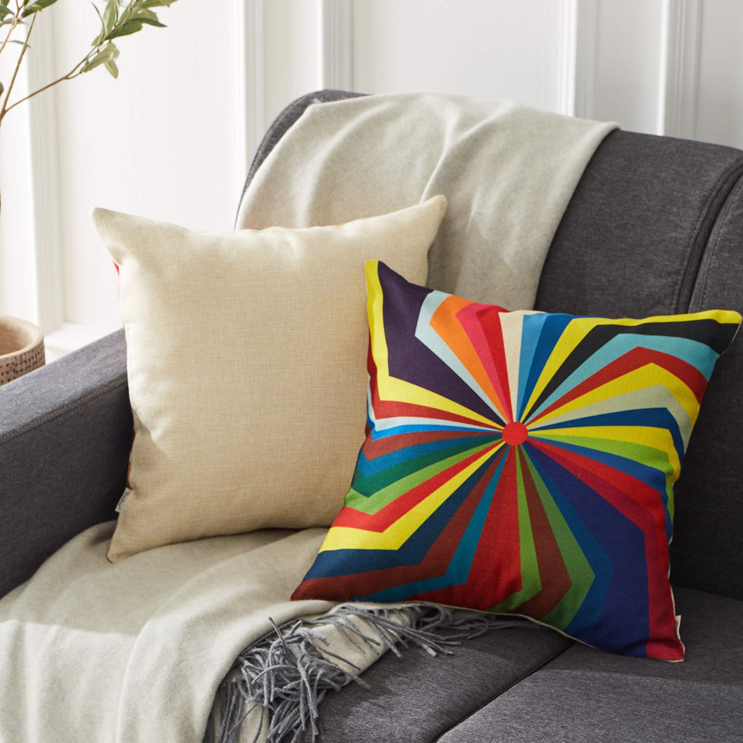 Topfinel Colorful Geometric Cushion Cover 18 x 18 Inch Cotton Linen