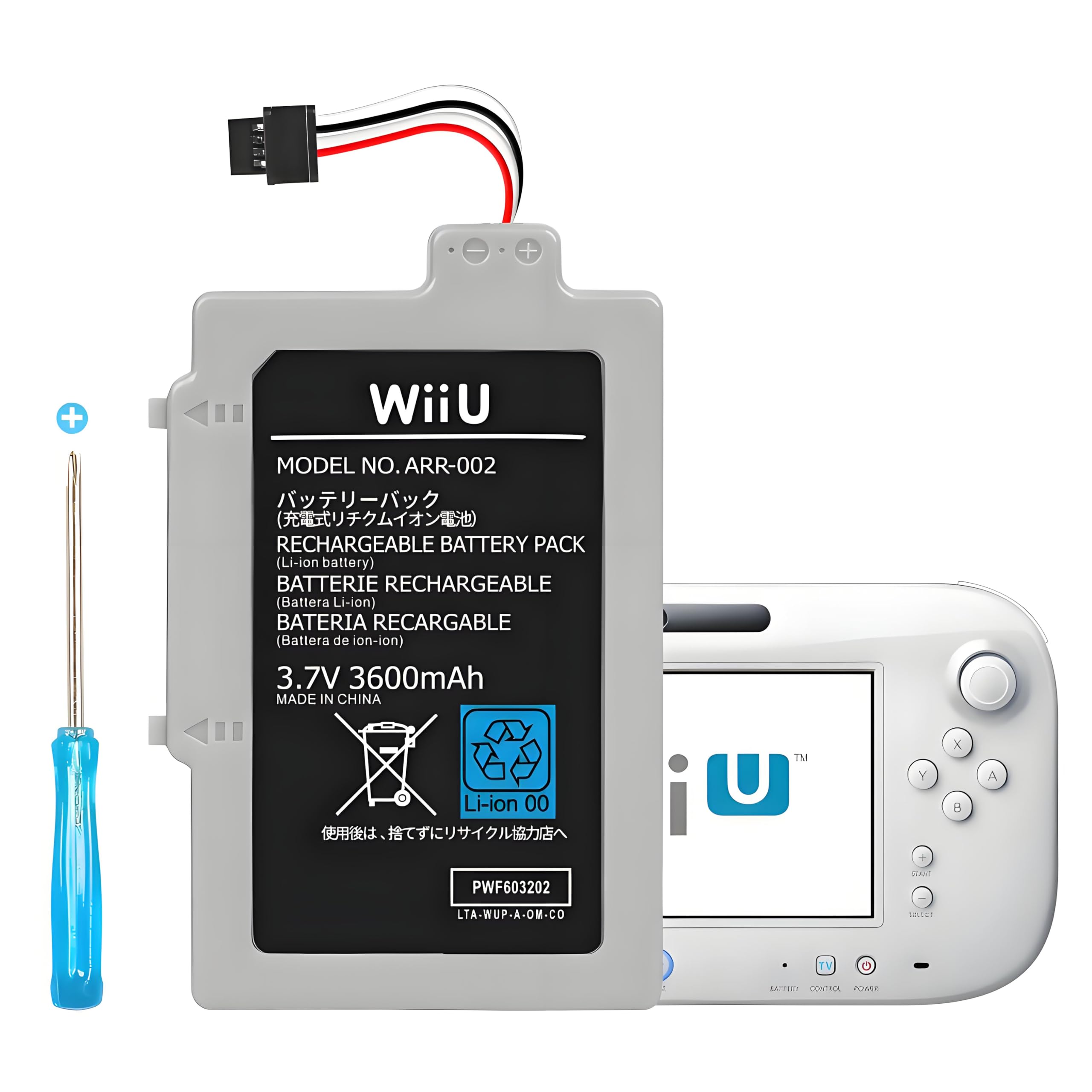 JUBOTY 3600mAh 2025 New Upgrade Wii U Gamepad Battery, Rechargeable Lithium-Ion Battery Replacement Wii Accessory for Nintendo Wii U Gamepad WUP-010 WUP-012
