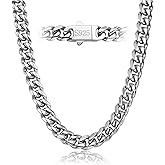 DFUNH 7MM Stainless Steel Mens Cuban Link Chain,Black Metal/925 Sterling Silver Plated Men Chain Necklaces Black/Silver Chain for Men Necklace