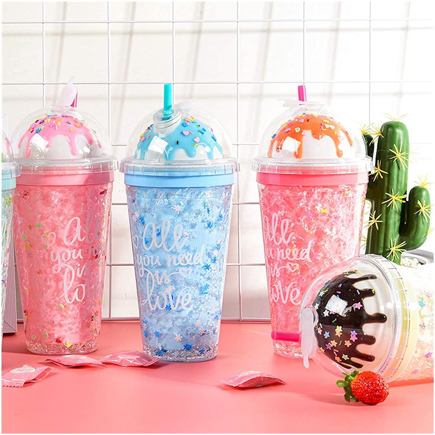 Sajani Sipper Glass Tumbler/ Plastic Ice Cream Lid Sipper Bottle
