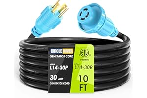 CircleRiver 4 Prong 10 Feet 30 Amp Generator Cord with Locking Connector, Heavy Duty NEMA L14-30P/L14-30R, 125/250V 7500W 10 Gauge SJTW Generator to House Power Cord, ETL Listed