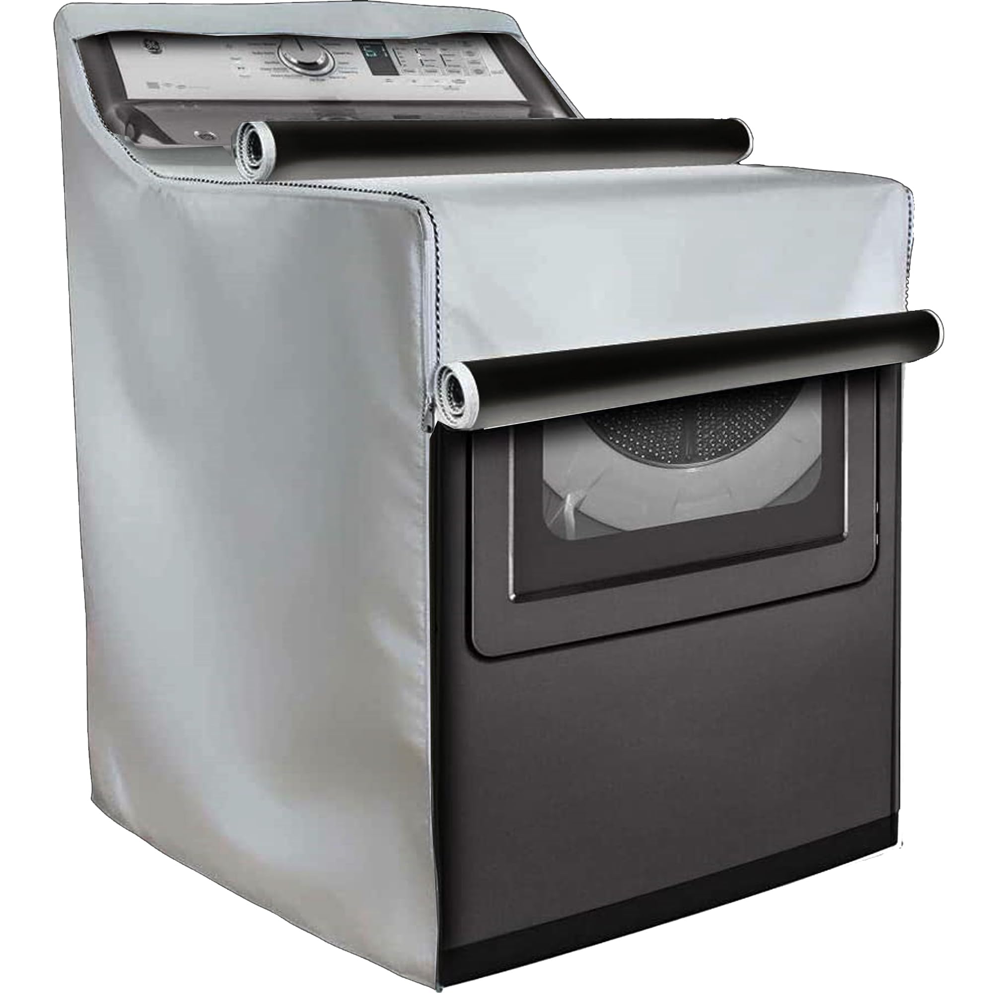 Photo 1 of Outdoor Washer and Dryer Covers for the Top - Waterproof Dustproof Washing Machine Cover with Zipper Fits Top and Front Load Machines Washer Dryer Cover, Washer Covers for Outside (Platinum)