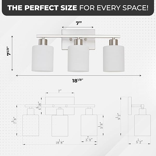 THE DOOR BULL MODERN BATHROOM VANITY LIGHT, MILKY WHITE GLASS SHADES, WALL SCONCE FOR BEDROOM & LIVING ROOM, E26 SOCKET, OVER MIRROR LIGHTING FIXTURE (BRUSHED NICKEL, 3 LIGHTS)