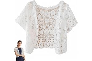 Pineeseatile Short Sleeve Shrug, Crochet Shrugs for Women, Short Sleeve Lace Cropped Cardigan Lightweight Floral Open Front C