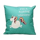 Home Decor Cotton Linen Pillow Shams Square Unique Printed I'm a Fucking Unicorn Pattern Pillow Covers Sofa Throw Pillow Case Cushion Cover 18 x 18 Inches,Funny Unicorn Gifts