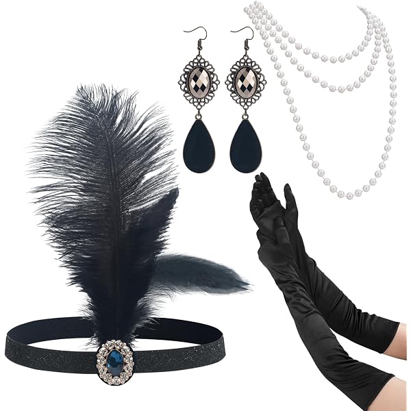 thumbnail image 2 of 1920s Great Gatsby Costume Accessories Set For Women PLULON 1920s Set - Sequin Shawl, Feather Headband & 6 Piece Gatsby Kit Flapper Accessories 2 of 13