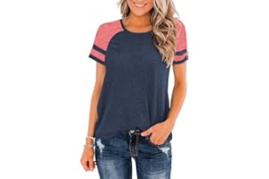 Heymiss Womens Shirts Casual Tunic Tops Color Block Crewneck Summer Loose Fitting Workout Tee Shirts