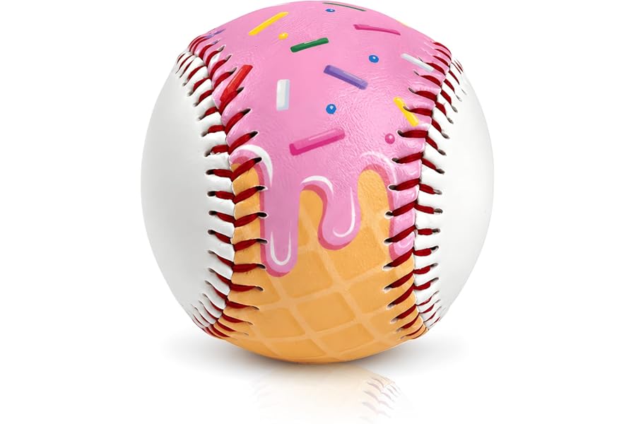Dmcuzso 9 Inch Ice Cream Drip Practice Baseball, Cute T-Ball Training Hitting Ball, Novelty Pink Baseball Gift for Players, Coaches and Baseball Moms