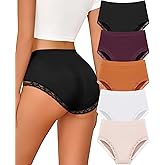 READY TO LOVE Womens Underwear High Waisted Seamless Lace Panties Breathable Full Coverage Plus Size Brief 5-Pack