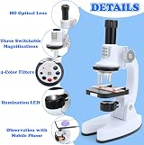 deAO 1200X Kids Microscope Kit LED Mobile Phone Adapter STEM Toy Magnifying view 3