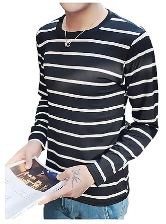 Amazon パリド 長袖 ボーダー カットソー ロンt シンプル Tシャツ