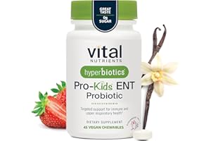 Hyperbiotics Vital Nutrients Pro Kids Probiotic ENT | Toddler Probiotics for Kids Ear, Nose and Throat | Targeted Immune and Digestive Health | Strawberry-Vanilla 45 Sugar-Free Chewable Tablets