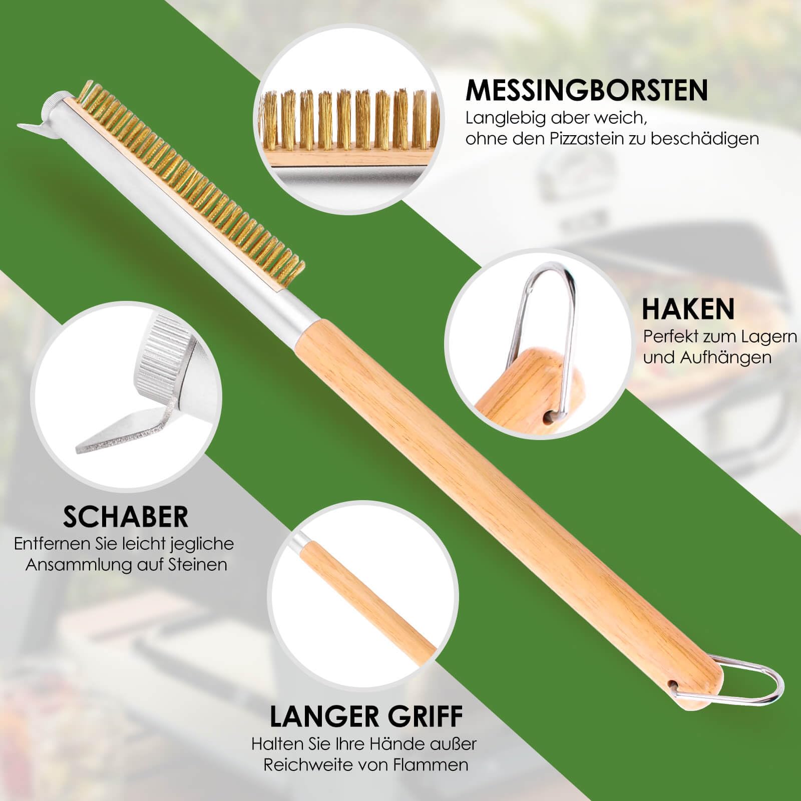 Manucode Pizzaofen Bürste mit Schaber, Messingborsten, Holzgriff, 52 cm 6