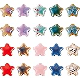 FASHEWELRY 20Pcs Ceramic Star Beads Smooth Porcelain Loose Beads for Bracelets, Handmade Fancy Antique Glazed Porcelain Focal Bead for Jewelry Making Bracelets Necklace Earrings