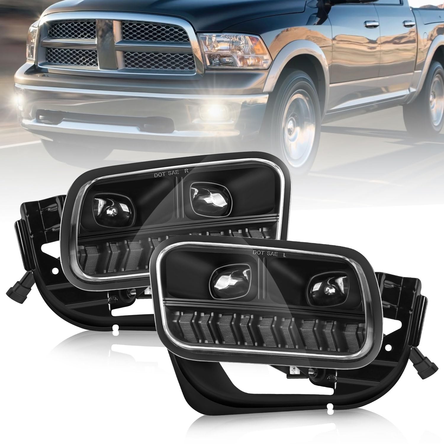 Photo 1 of FICOLPO Led Fog Lights for 2009-2012 Dodge Ram 1500 & 2010-2018 RAM 2500 3500 - Pickup Truck Bumper Driving Fog Lamps Replacement (White Light)