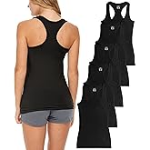 Sexy Basics Women's 5 Pack Racerback PowerFlex Tank Tops/Cotton -Spandex Stretch Color Tank Tops