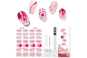 DUKASOU Semi Cured Gel Nail Strips, 28pcs Love Gel Nail Strips with UV Light, Gel Nail Stickers Full Nail Wraps for Women Girls Kids Diy, Includes Prep Pads, Nail File & Wood Stick