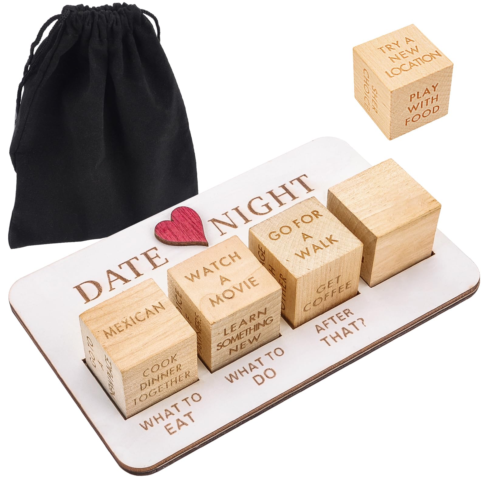 Date Night Dice, Decision Dice for Food Cube Game, Date Ideas Dice, Reusable Wooden Dice Set Funny Anniversary Wooden Gifts for Him Her