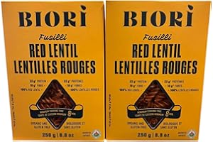 Organic Gluten-Free Red Lentil Fusilli Pasta 2 Pack (250g Each) – High-Protein, High-Fibre, Non-GMO, Vegan Whole Grain Legume