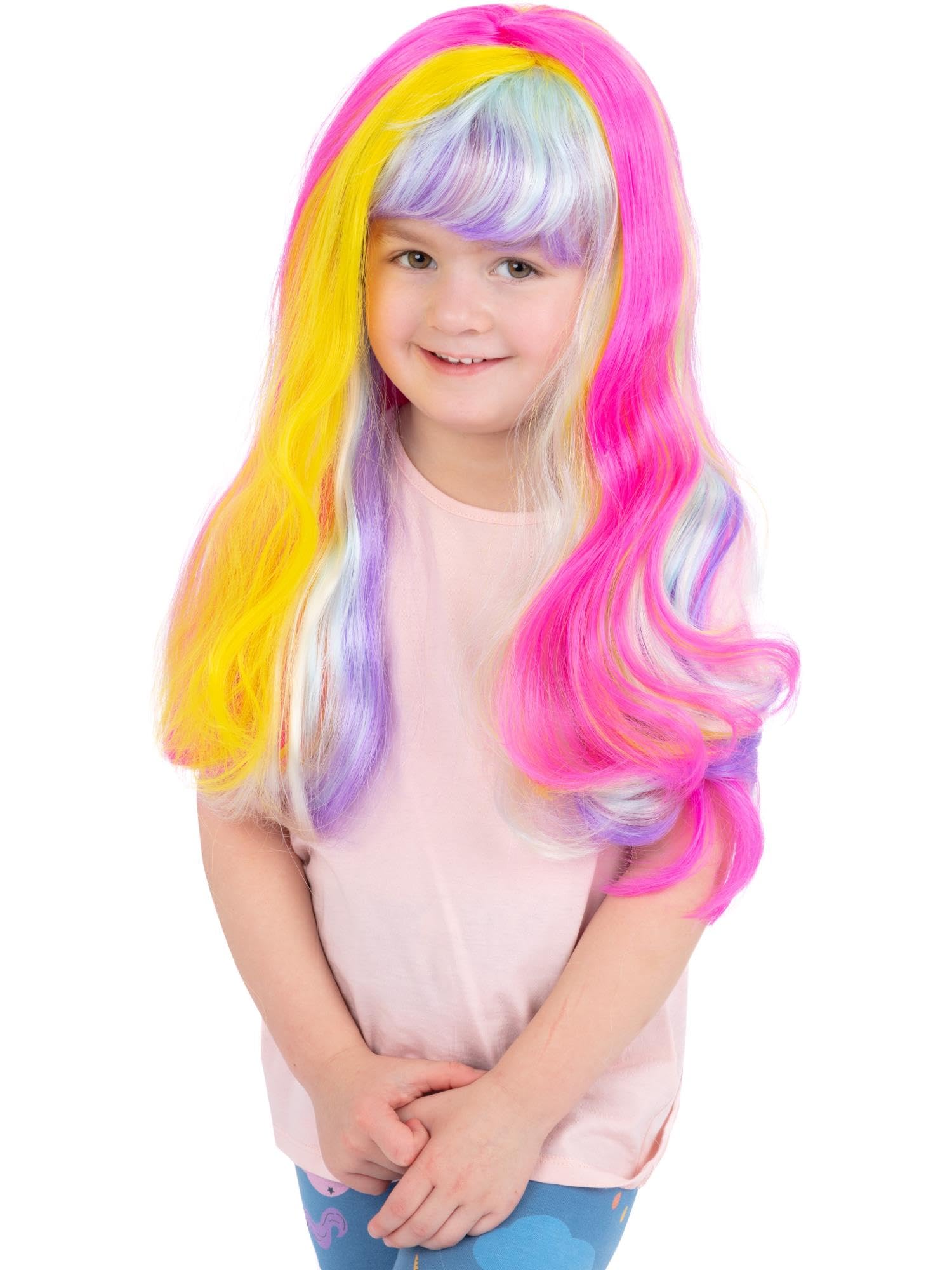 Smiffys Unicorn Rainbow Wig, Girls Fancy Dress, Child Dress Up Wigs