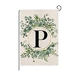wyooxoo Monogram Letter P Floral Garden Flag 12x18