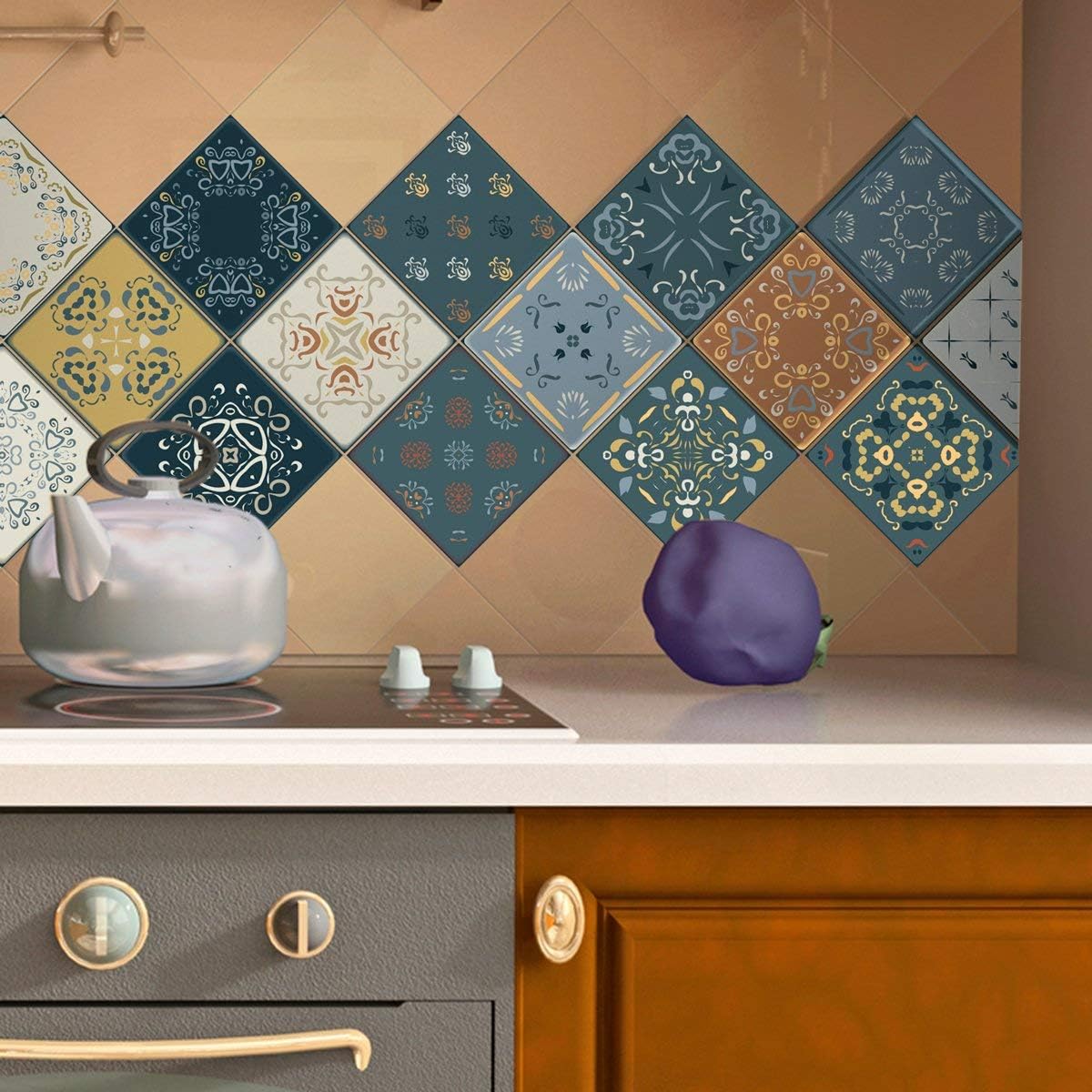 Ambiance Sticker Self-Adhesive Decorative Wall Decal Cement Tile for Bathroom and Kitchen Río Cuarto - Pack of 9 Stickers of 20 x 20 cm