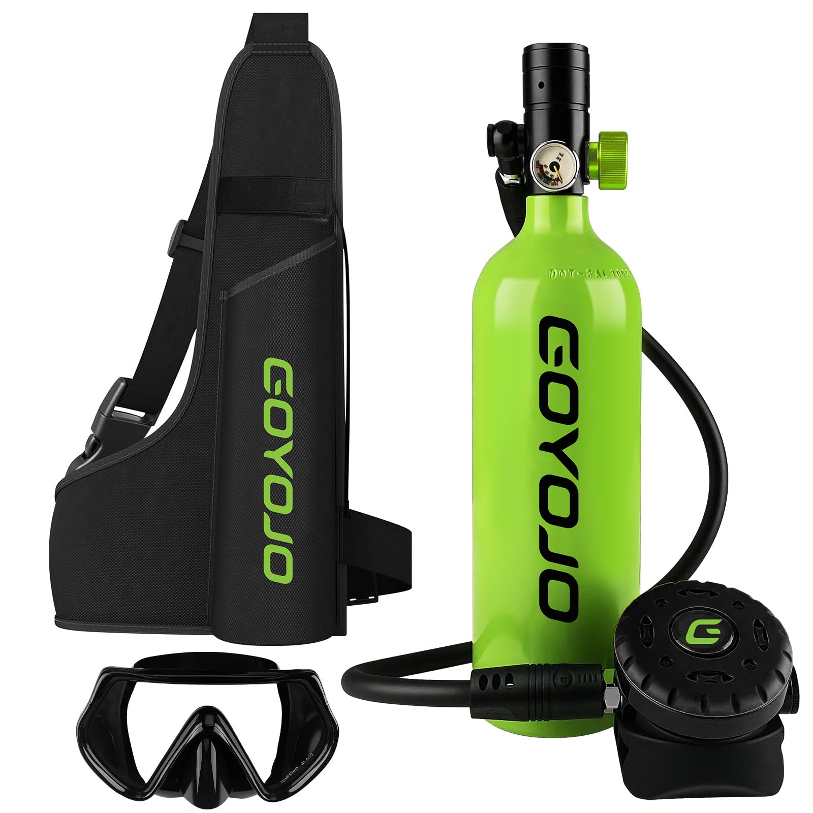 Photo 1 of GOYOJO 1L Mini Scuba Tank with Mask – DOT Certified Portable Diving Air Tank, 3000 PSI Max Pressure, Pony Bottle Underwater Breathing Device for Snorkeling & Scuba Diving (Green)