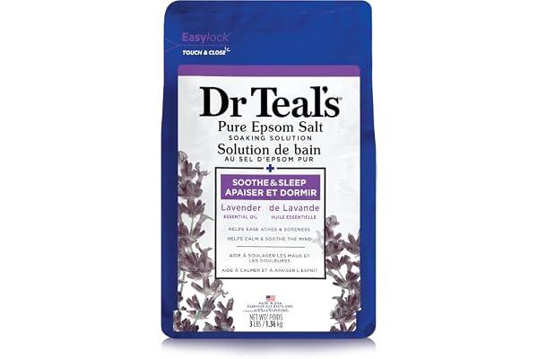 Dr Teal’s Salt Soak with Pure Epsom Salt, Soothe & Sleep with Lavender, 3 lbs (Packaging May Vary)