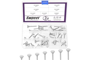 Swpeet 42Pcs 7 Size M4×8/10/12/16/20/25/30mm Nickel Plated Knurled Thumb Screws Assortment Kit, Flat Knurled Head Thumb Screws, Fully Threaded Screws Bolts Fastener, Shoulder Grip Knobs