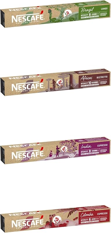 NESCAFÉ Farmers Origins Pack Variété - Cafés de toutes les régions, Arabica et Robusta torréfaction Ambrée 6 x 10 (60 Capsules) Approuvé pour les machines NESPRESSO - Exclusivité Amazon