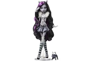 Monster High Reel Drama Doll, Clawdeen Wolf en noir et blanc, reproduction de collection avec des affiches grandeur nature et