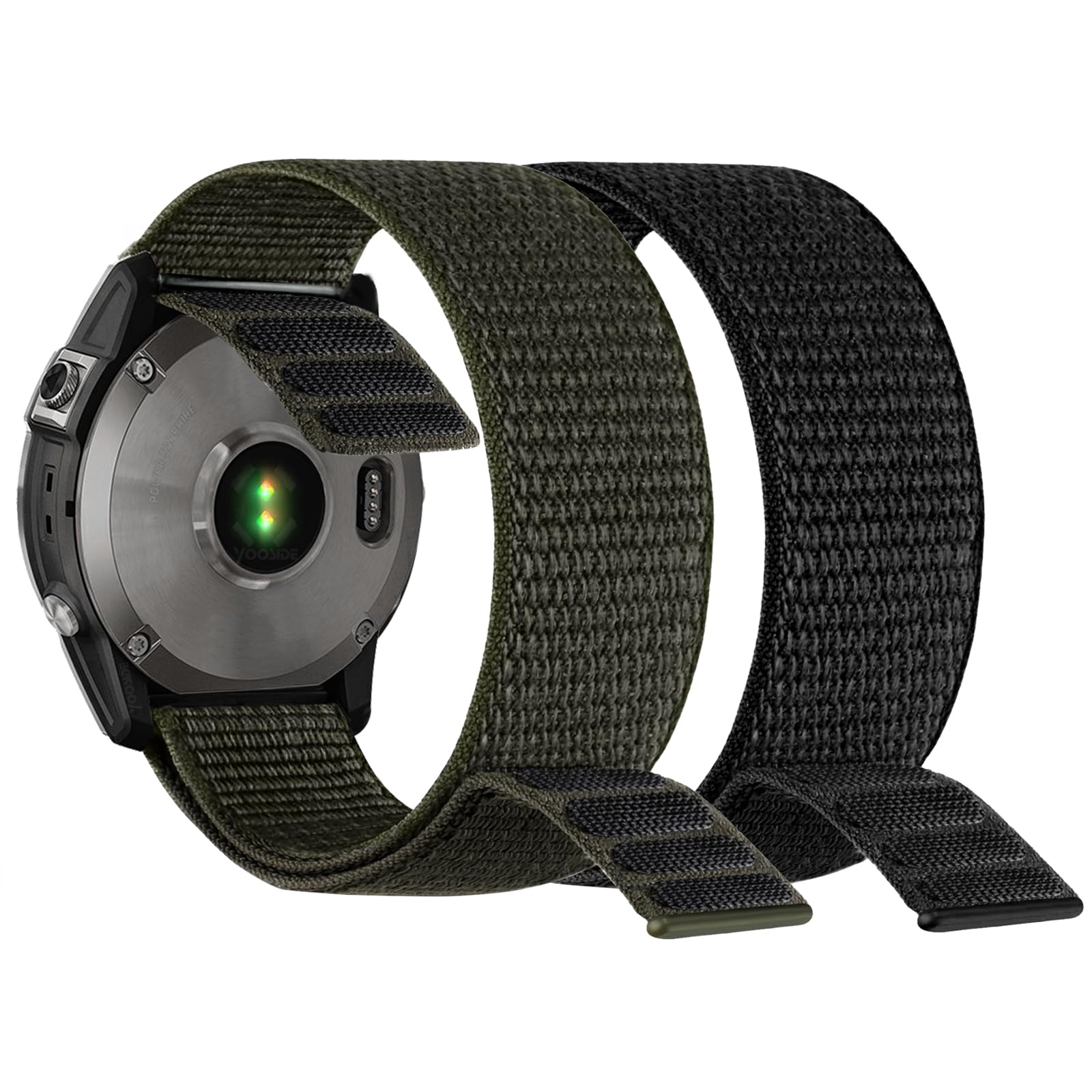 YOOSIDE for Garmin Fenix 7 / 6 / 5 / epix Pro 47mm Hook and Loop Nylon Watch Strap, 22mm Quick Dry Ultralight Sport Wrist Band for Forerunner 955, Instinct 2 (Black-Dark Green) — image 1