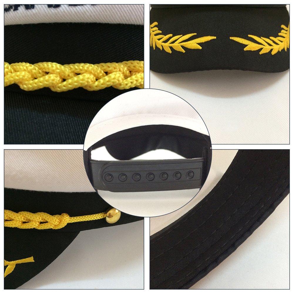 Boat Captain Hat, Sailor Hat Embroidery Boat Ship Sailor Hats with Brooch Sea Cap Navy Costume Accessory, 3PCS