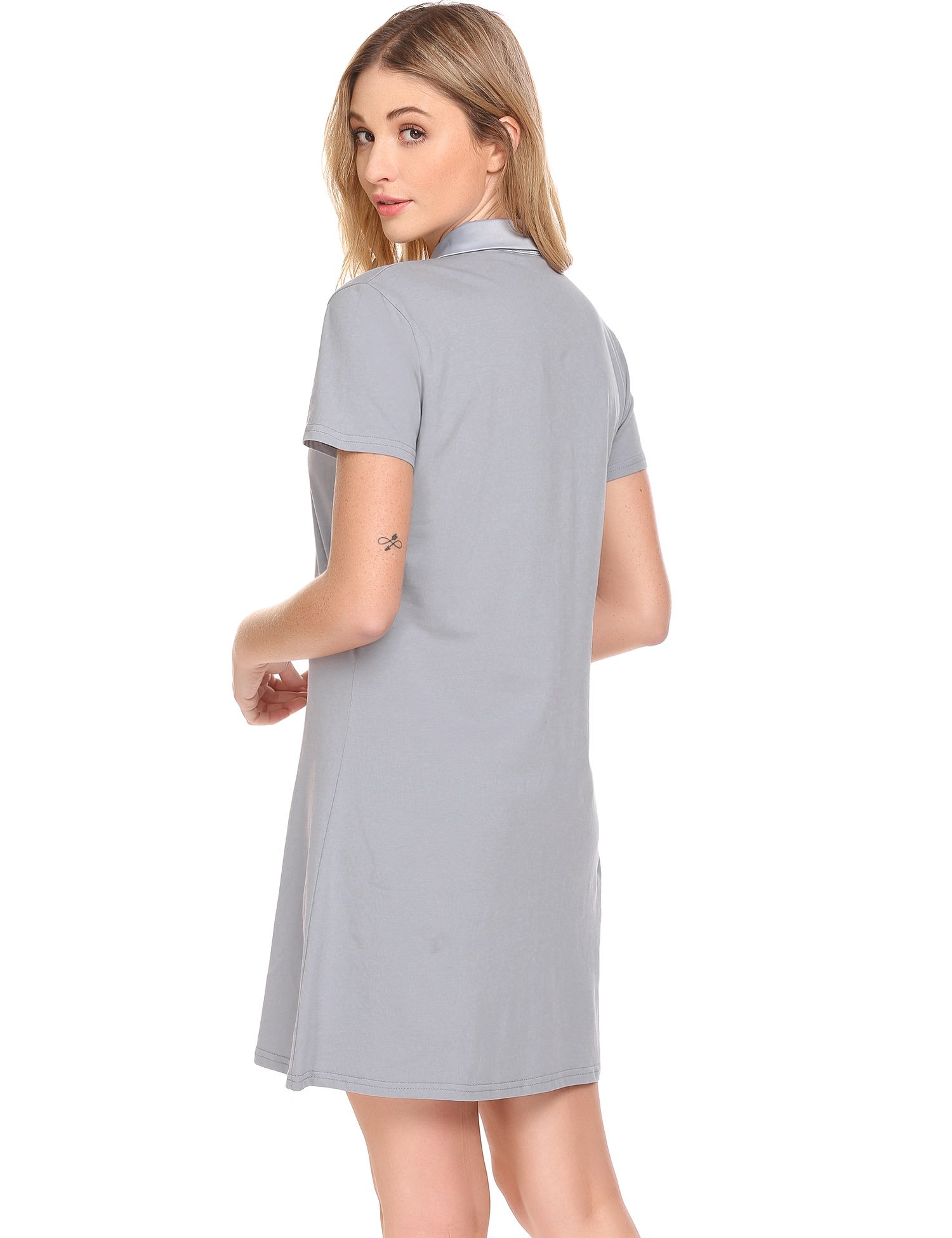 Ekouaer Womens Short Sleeve Pajama Top Buttom Down Sleep Shirt Dress Nightshirts