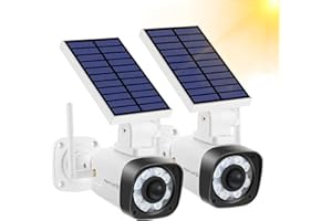 Techage Solar Battery Powered Metal Fake Security Camera, Dummy Cameras, Motion-Activated Floodlights, Realistic Look, Easy t