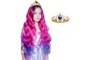tiggell Long Wavy Costume Wig Princess Cosplay Wig with Crown for Halloween Dress Up Carnival Party (Rose)