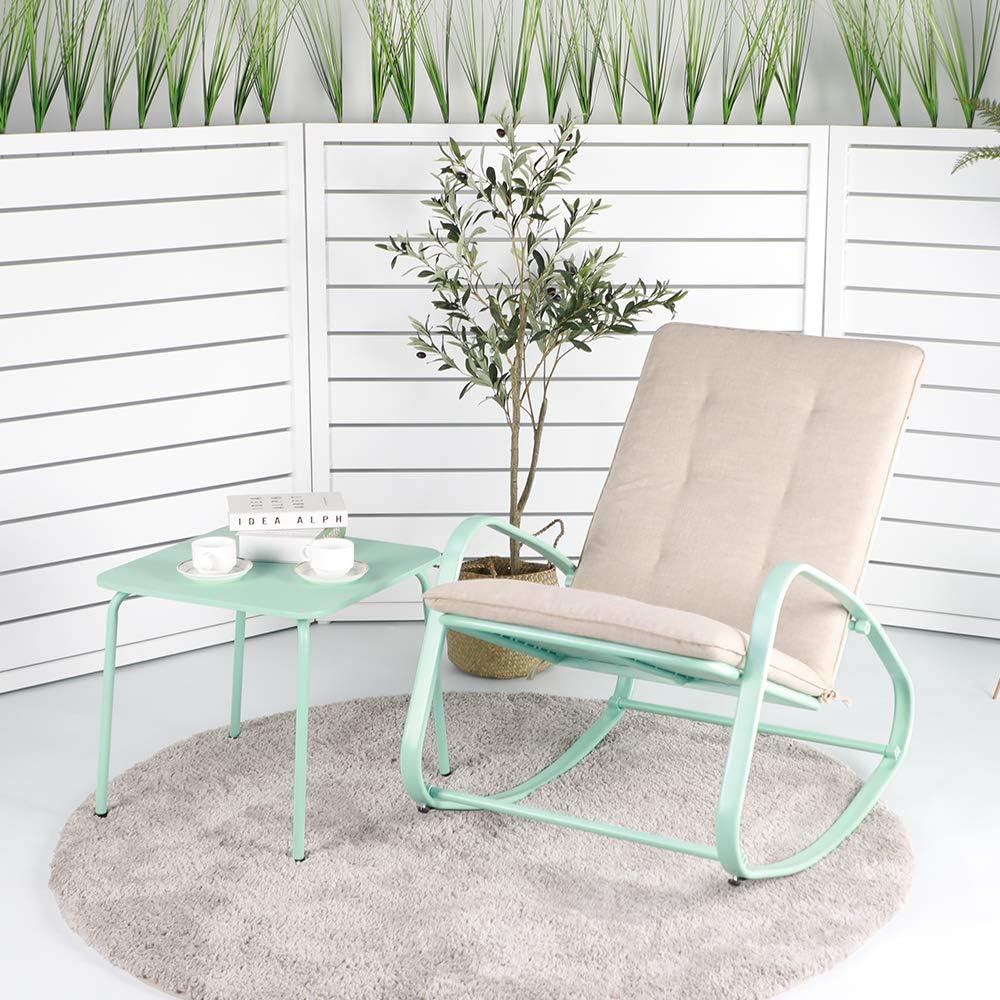 OC Orange-Casual Patio Furniture Rocking Chairs with Removable Paded Beige Cushion, Outdoor & Indoor Metal Rocker, Turquoise : Garden & Outdoor