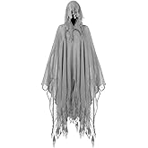 Fourluoo Halloween Grim Reaper Costume Halloween Hooded Cloak Cosplay Costumes for Adult Medieval Renaissance Cape