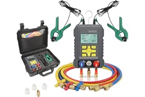 KAISAL HVAC Digital Manifold Gauge Set for 92 Refrigerant Digital HVAC Gauges Pressure&Temp Test R134A R410A R404A R22 Refrigerant Gauges with Hoses, Upgraded Ball Valve,for Air Conditioning & Refrigeration