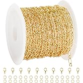 SMYHTGLIF 16.4 Feet Oval Paperclip Jewelry Making Chains Gold Plated Brass Chain Bulk Twisted Chain Roll Permanent Chain for Jewelry Making