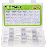 MOKMMKIT 30 Values 5W Ceramic Cement Resistor Kit 100 ohm-100K ohm | 60 Pieces, 5 Watt Resistance, &plusmn;5% Power Resistors