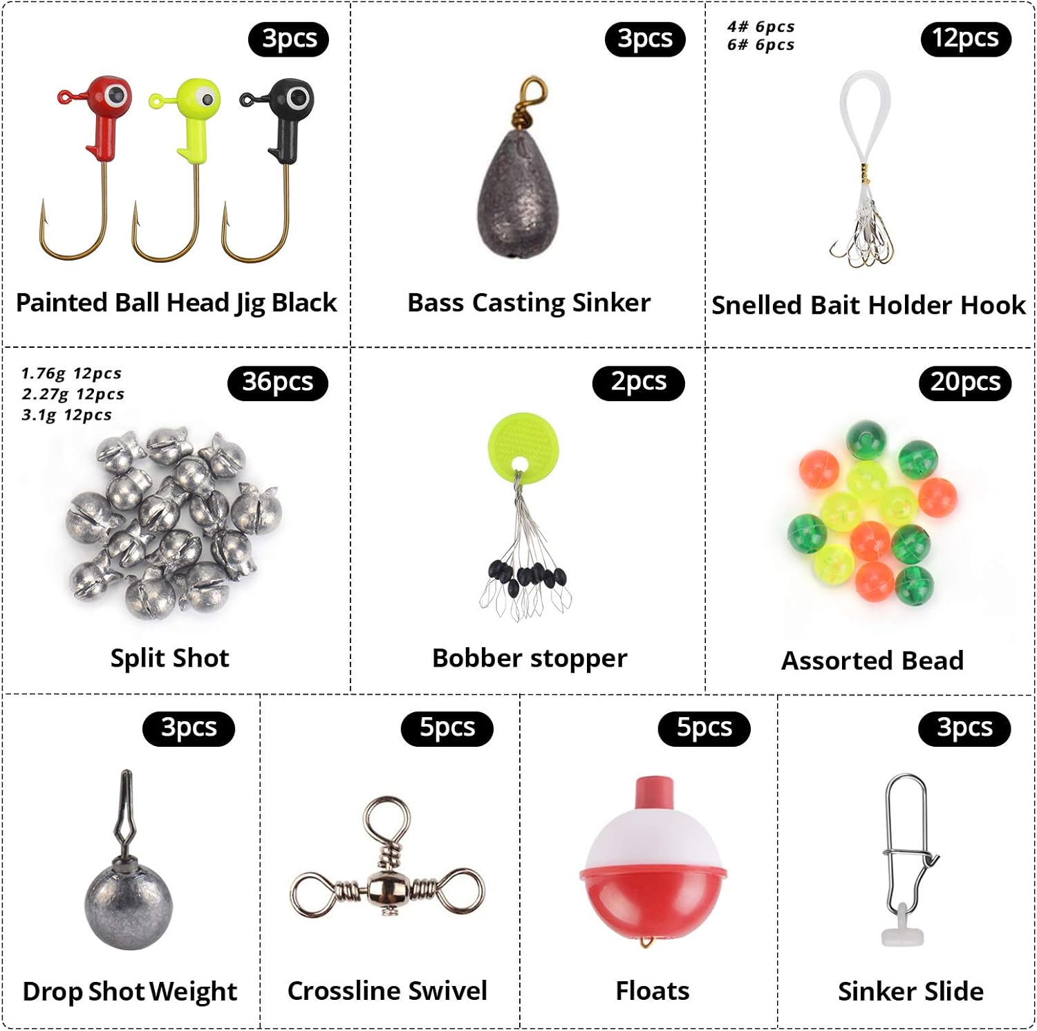 MadBite Freshwater Terminal Tackle Kits, 214 pcs, Fishing Hooks, Fishing Accessory Kit, Freshwater Fishing Gear, Fishing Tackle, Fishing Weights & Sinkers, Jig Hooks, Floats and Bobbers : Sports & Outdoors