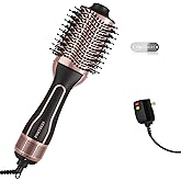 PRITECH 1000W 4 in 1 Hair Dryer Blow Dryer Brush in One,Dual Voltage Hair Dryer and Styler Volumizer with Oval Barrel, Professional Salon Hot Air Brush for All Hair Types (Black Gold)