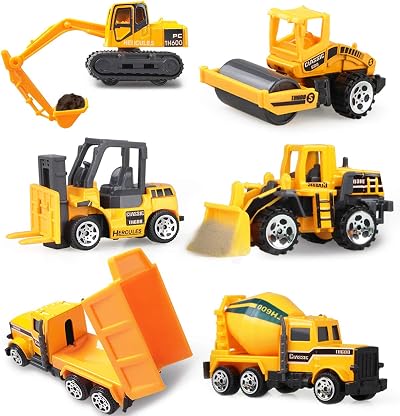 Coolplay Mini Construction Vehicles 6 Pack Diecast Kids Toys Bulldozer Forklift