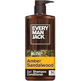 Every Man Jack Men's Shampoo &amp; Conditioner 2-in-1, Amber Sandalwood, 24 oz | Nourishing Moisturizing Hair Care, Naturally Derived Ingredients, Vitamin B5, No Parabens Silicones or Dyes, All Hair Types