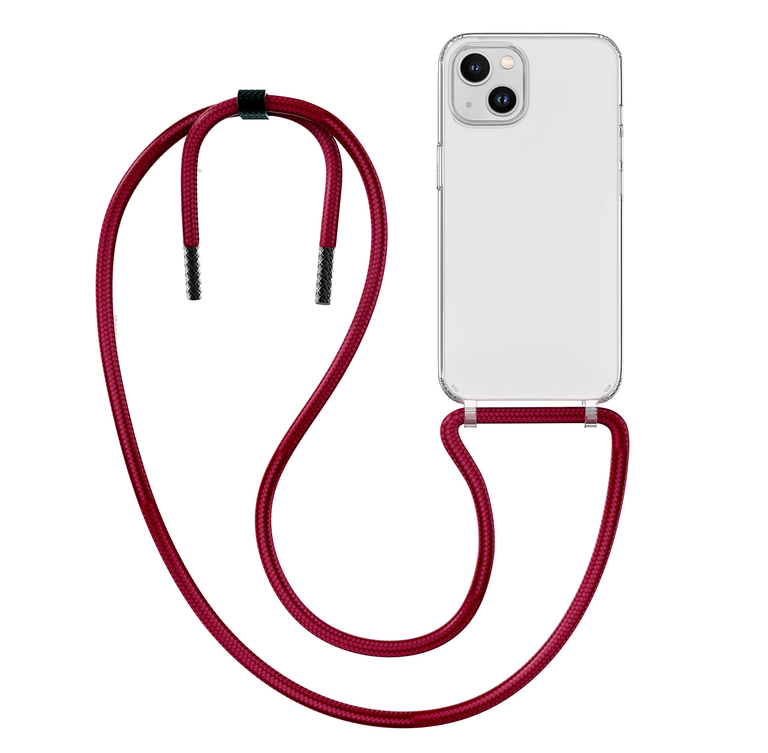 MyGadget Strap Case for Apple iPhone 14 - [ with removable Cord ] Crossbody Phone Hard Cover - Case with Neck Holder - Lanyard Carrier with Rope in Wine Red
