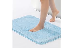 ROSMARUS Shaggy Bath Rugs for Bathroom Non Slip 17" X 24", Water Absorbent Bath Mat, Soft Shower Mat for Bathroom Floor & Tub, Fluffy Plush Bathroom Rugs Machine Washable, Blue