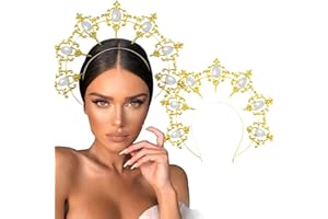 JeVenis Golden Mary Halo Crown Baroque Headband Sun Goddess Tiara and Crown Sunburst Costume Cosplay for Halloween